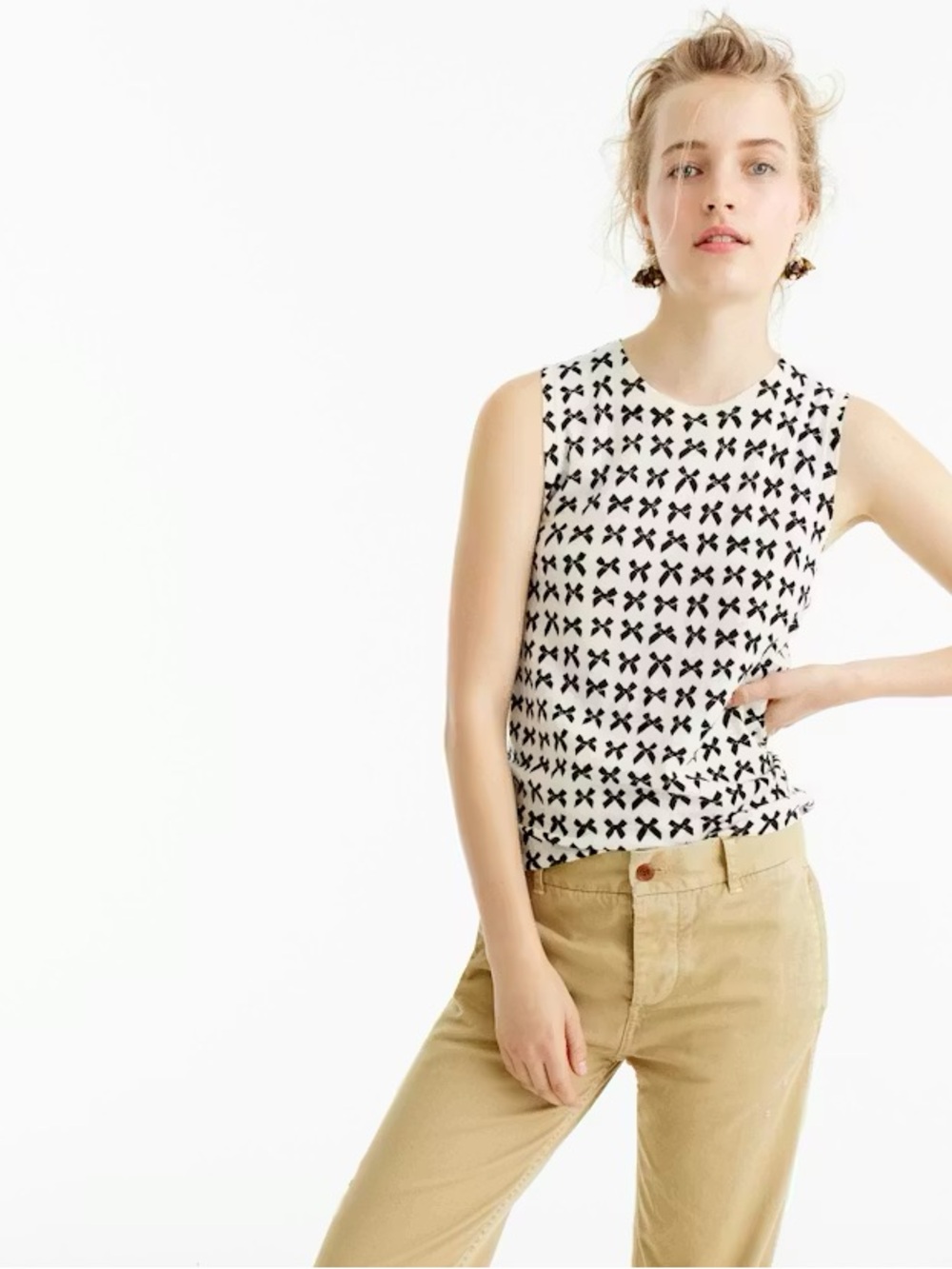 J. Crew Black & White lightweight wool Jackie bow print sweater shell